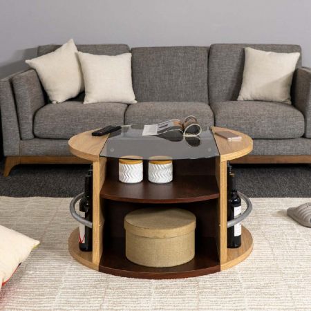 Storage Wine Glass Table Top Round Coffee Table